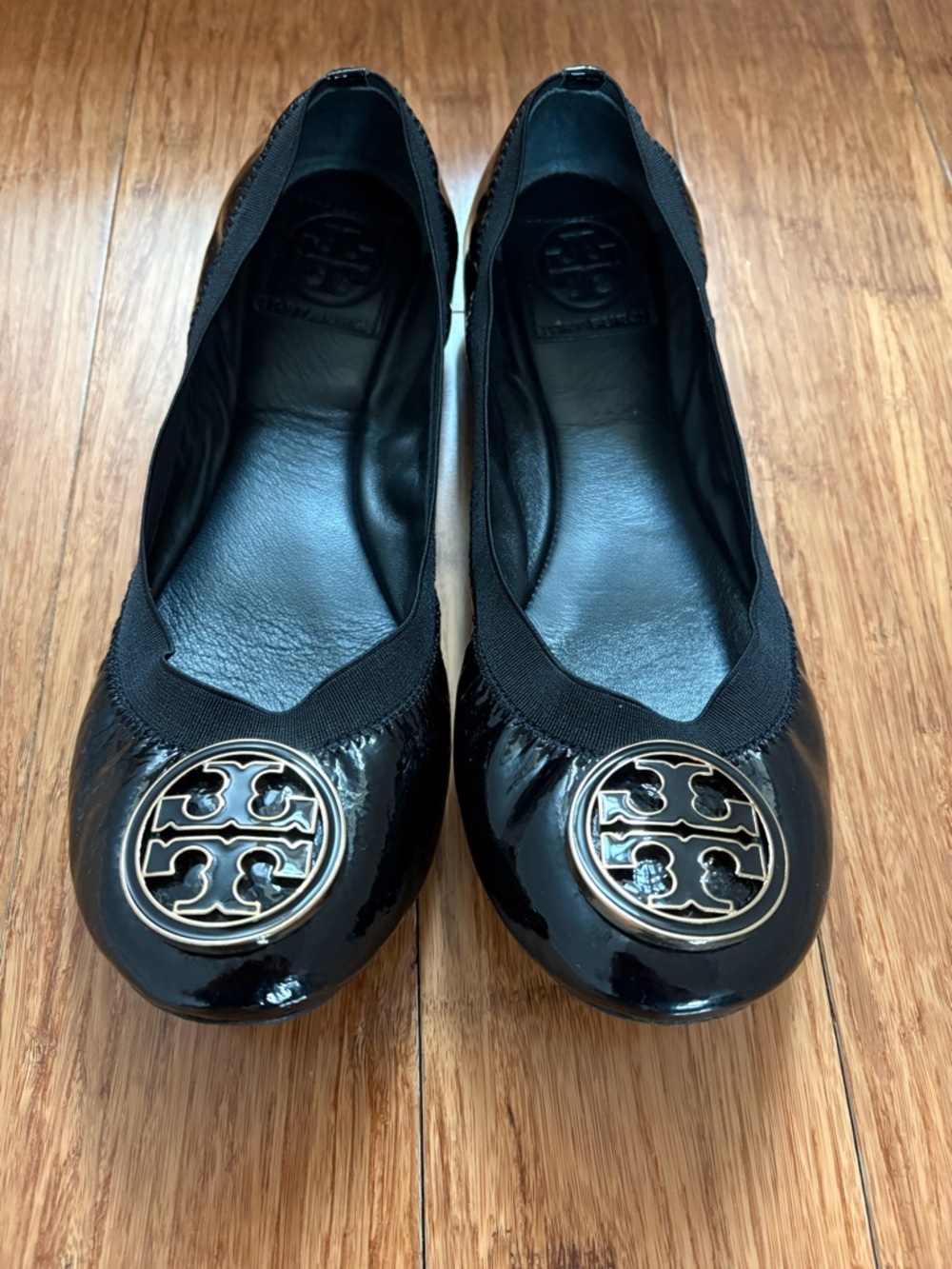 Tory Burch Black Patent Leather Logo Flats
